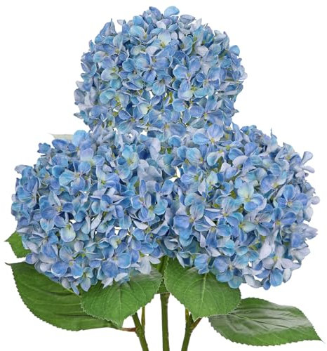 Arborus 3 hortensias artificiales de 26.3 pulgadas de largo, hortensias artificiales, hortensias artificiales realistas con flores grandes de seda falsa de 6.6 pulgadas para decoración del hogar, boda
