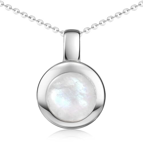 MATERIA Edelstein Kettenanhänger Silber 925 - Anhänger Mondstein rund mit Kette KA-38-Mondstein_K141