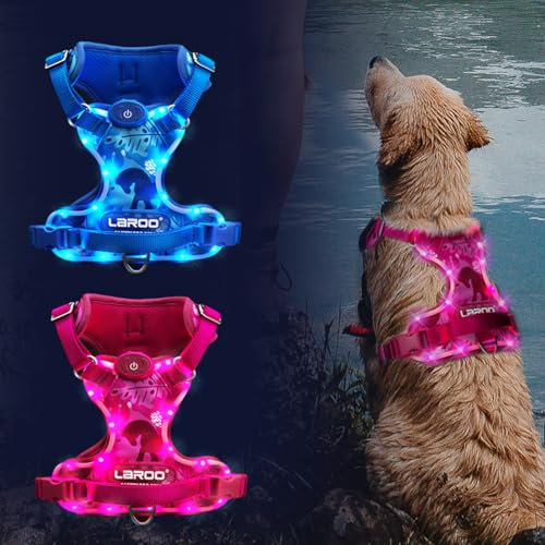 LED Hundegeschirr Leuchtend,Leuchtgeschirr für Hunde Aufladbar Verstellbar LED Leucht Brustgeschirr mit Griff für Klein Mittelgroße Grosse Hund Beleuchtetes Hundegeschirr（Pink）
