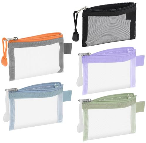 WLLHYF 5 Pack Mini Netztaschen mit Reißverschluss, Makeup Organizer Tragbar Reise Kosmetiktasche Kit Beauty Accessoires Halter Tasche Aufbewahrung für Kleine Gegenstände Schlüssel (Colorful B)