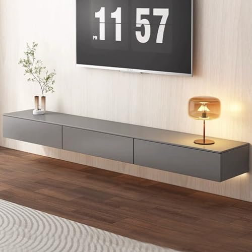 Flottant Meuble TV avec tiroir,Table de Rangement en Bois pour Salon,coins arrondis Meuble TV Suspendu Meuble ,plusieurs tailles Console Multimédia Murale , chambre, salon, hôtel(Gray,160cm/63in)