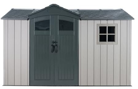 Lifetime Kunststoff Gerätehaus Pluto | Mit Boden & Regalböden | 206x350x225 cm | Wetterfest & UV-beständig | Inkl. Antirutsch-Bodenplatte & Wandhaken | Wartungsarm & stabil