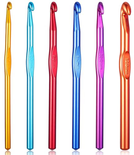 Oruola 6 pcs Crochet Needles Set,Metal Crochet Hooks Set,6mm,7mm,8mm, 9mm,10mm,12mm Metal Crochets Hooks,Ergonomic Crochets Hook for Chunky Yarn,Multicolor