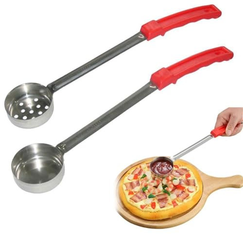 2Pcs Pizza Sauce Spoon,Pizza Prep Sauce Ladle,Stainless Steel Sauce Sauce Handle La Pizza Ladle,Long Serving