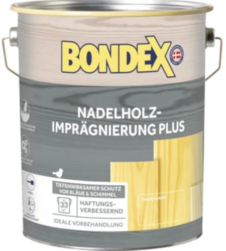 Bondex Nadelholz Imprägnierung PLUS Farblos, 4 L für 24 m² / Grundierung mit bis zu 10 Jahren Schutz/Anstrichfilm vor Bläue- und Pilzbefall geschützt