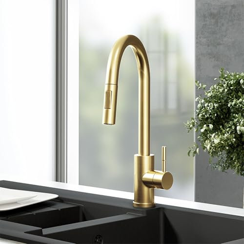 Nes Home Brushed Brass Modern Pull Out Kitchen Mixer Tap