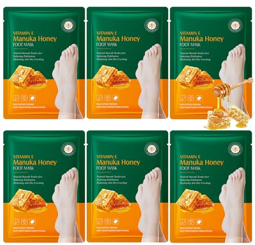 6 Paar Honig Fußmaske, Hornhaut Socken, Repariert Raue Fersen, Cracked Haut fußmaske Socken, Feuchtigkeitsspendende Anti Hornhaut Socken, Exfoliating Fussmaske für Männer und Frauen (Honig)