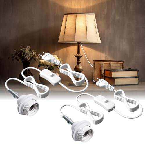 Lamptobe lampada fai da te con cavo, kit di zoccoli E27 per lampade da tavolo Zoccolo E27 con cavo da 1,8 m Zoccolo per lampada fai da te con interruttore - Bianco - Confezione da 2