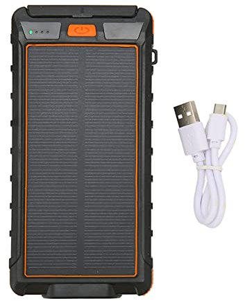 20000mAh Portable Solar Phone Charge with Dual USB Ports, LED Flashlight, and, Rugged Solar Power Bank for Camping, Hiking (Black Orange)