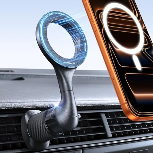 MRGLAS Support Voiture MagSafe pour téléphone, Grille d'aération magnétique | 40 aimants puissants, Double crochet métallique, Rotation 360°, Fixation stable, Compatible avec MagSafe
