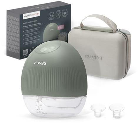 Nuvita 1264W Tragbare elektrische Milchpumpe mit 3 Stufen und Vibrationsstimulation – leise, tragbar, wiederaufladbarer USB-C-Akku, 4 vollständige Zyklen, 24-mm-Silikon-Brustglocke mit Adaptern