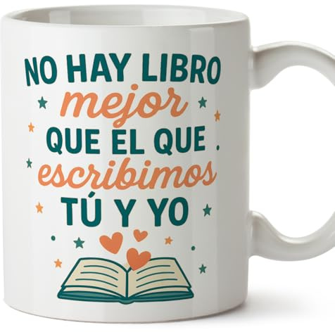 MUGFFINS taza regalo novia y novio con frase No hay libro mejor que el que escribimos tú y yo en Español | aniversario, regalos San Valentín, cumpleaños, novio, novia, romántico, amor | pareja-2 v1