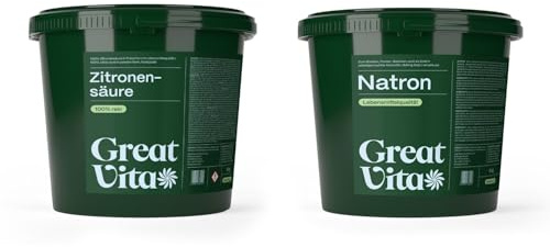 GreatVita Natron & Zitronensäure Pulver Set, 2 x 5 kg | Lebensmittelqualität E500ii + E330, Baking Soda & Citronensäure, zum Reinigen, Entkalken, Backen & Kochen