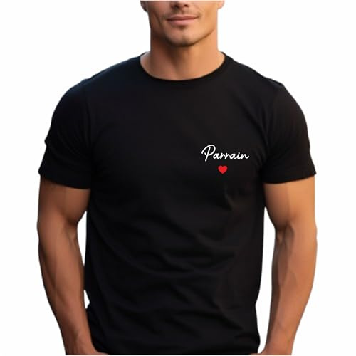 Générique T-Shirt Parrain – Cadeau pour Parrain, Idée baptême, Anniversaire, T-Shirt personnalisé, noël (Noir, L)