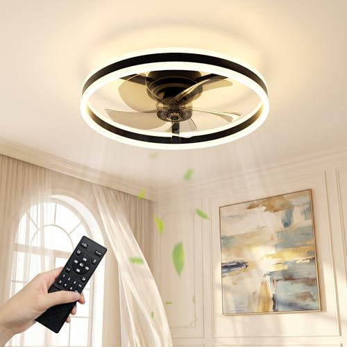 NIORSUN Ceiling Fan with Light, 50CM Black Ceiling Fan Light with Remote | 3000K-6500K Dimmable Fan Lights Ceiling for Bedroom,6 Speeds Light Fan Ceiling,Quiet Smart Modern LED Ceiling Fan with Lights
