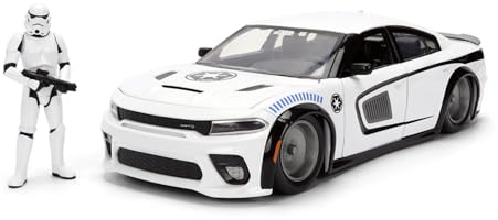 Jada Toys Star Wars Stormtrooper Dodge Charger SRT Hellcat 1:24 Die-Cast Auto mit Figur, Türen, Kofferraum und Motorhaube zum Öffnen, Freilauf, 19 cm – Weiß