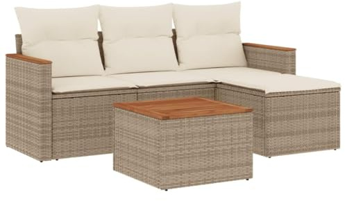 ZIRLANLV Conjunto de Sofás de Jardín, Conjunto de Asientos para Grupo de Asientos, para Terraza, Ratán Sintético (Beige y Crema #03)