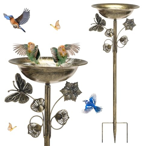 Zhjiutak Metal Bird Bath for Outside, 29 inch Vintage Freestanding Bird Feeders, Birds Baths Feeder Bowl for Outdoor Garden Patio Yard Lawn Decor(style 1)