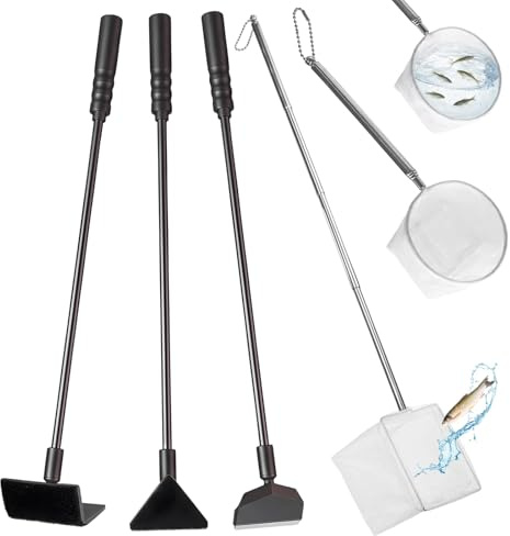 5Pcs Fish Net Aquarium, Cleaning Tool, Aquarium Maintenance Kit for Efficient Tank Cleaning, Three-in-One Cleaning Tool, Square Net, Round Net, Scalable Handle（13-39cm）
