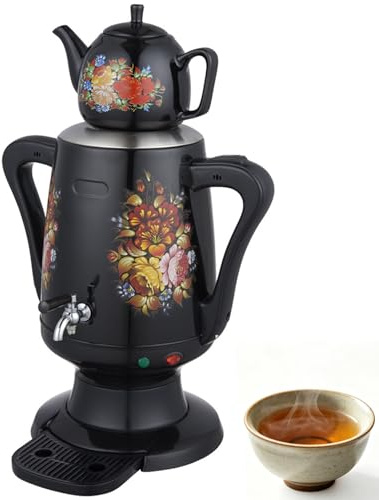 Electric Turkish Tea Maker, Electric Turkish Samovar | 3.5L Stainless Steel Teapot and 1L Ceramic Teapot, with Keep Warm Function, for Coffee, Scented and Turkish Tea