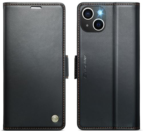 KZB Wallet Case for iPhone 15, Magnetic Flip, RFID Blocking, Black | 3 Card Holders, Kickstand, Shockproof, Premium PU Leather, Magnetic Closure, Phone Cover for iPhone 15 (6.1'')