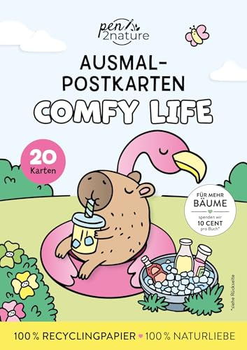 Comfy Life I 20 Ausmal-Postkarten: 100% Recyclingpapier I 100% Naturliebe (Cozy Ausmalbücher)