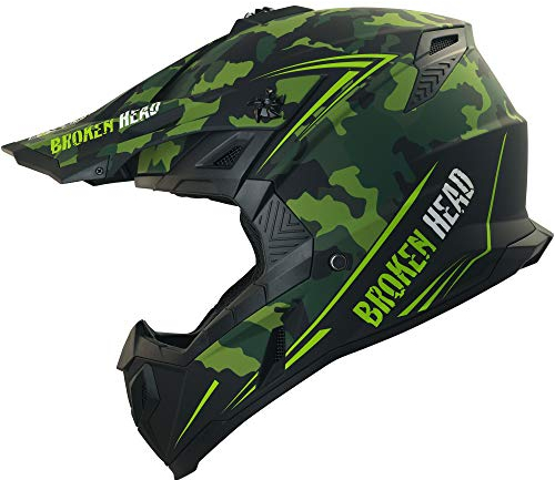Broken Head Squadron Rebelution Grün Motocross-Helm - Motorrad-Helm Für MX, Sumo - Der Szene Marken-Helm - Camouflage - Größe XL (61-62 cm)
