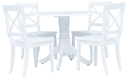 vidaXL Gummiholz Massiv Essgruppe Esszimmergarnitur Küchentisch Esstisch Sitzgruppe Tischgruppe Esszimmer Stuhl Tisch Set Esstischset 4 Stühle 5-TLG. Weiß
