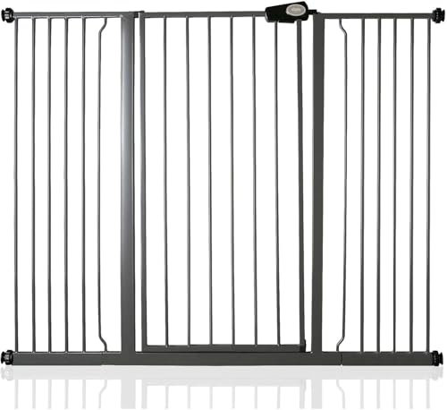 Safetots Extrahohes Metall-Sicherheitsgitter, Druckmontage, 139.8cm - 147.4cm, Schiefergrau, 104cm Höhe, Extrahohes Treppengitter, hohe Gitter Fuer Babys, Einfache Installation