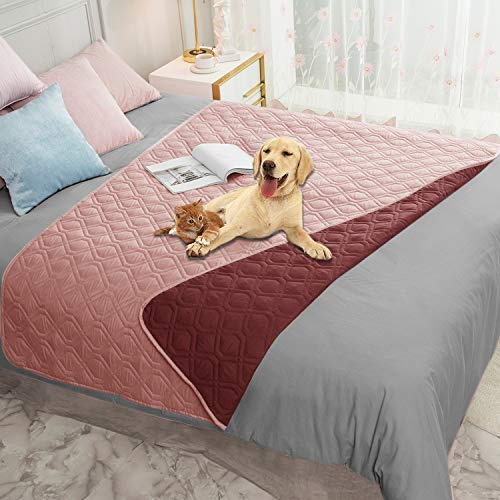 Ameritex wasserdichte Hundedecke für Bett Couch Sofa, 68x82 Inches, Rosa+Burgunderrot