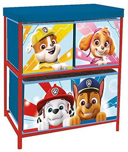 ARDITEX PW14459 Regal mit 3 Textilbehältern, 53 x 30 x 60 cm, Nickelodeon-Paw Patrol