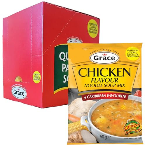 Grace Chicken Flavour Noodle Soup Mix 12 x 60g – Caribbean Style Instant Soup Sachets with Noodles and Seasoning – No Added MSG – Quick and Easy Meal Solution