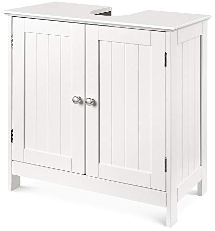 Waschtischunterschrank mit Siphon-Loch, Unterschrank, Badezimmermöbel unter Waschbecken, Unterschrank, Aufbewahrungsschrank mit 2 Türen und 1 verstellbaren Einlegeboden, weiß, 60 × 30 × 60 cm