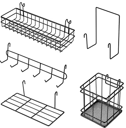 DBREAKS 5Pcs Rejilla para Colgar en la Pared, Estante Colgante, Soporte para Bolígrafos, Perchero, Librería, Accesorios para Rejilla de Pared, para Rejilla Decoracion Pared Negro