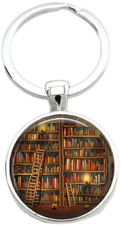 Porte-clés de bibliothèque de style vintage pour les étudiants, les enseignants, les étudiants, les enseignants, les bibliothèques, les vieux livres, blanc, L
