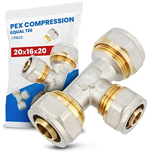 Raccordo Tee PEX-AL-PEX Stringere Ottone per Tubo Multistrato Compressione Filettato Sistema di Riscaldamento Idraulico (20 x 16 x 20)