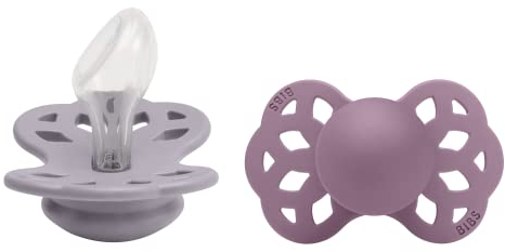 BIBS Infinity Anatomischer Schnuller Zweierpackung, bisphenol-A frei, anatomischer Silikonsauger, Kiefergerechte Form. Silikon, 6-18 Monate (2er Pack), Fossil Grey/Mauve
