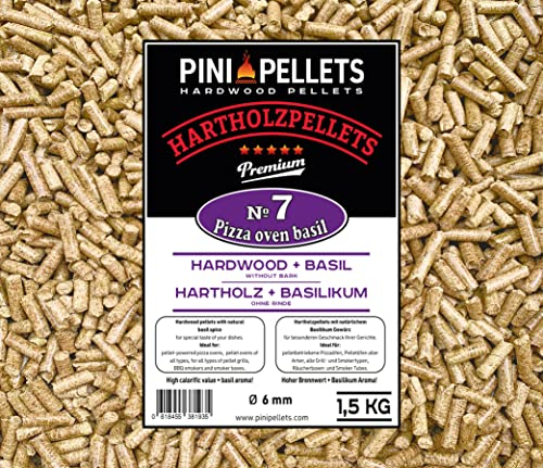 PINI Pellets de madera dura № 7 BBQ Pizza Oven Albahaca 1,5 kg Pellets para barbacoa ahumado