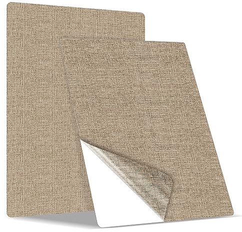 Stoffa Adesiva, Toppa Adesiva per Tessuti, 2 Pezzi 20 x 28 cm Patches di Riparazione del Tessuto di Lino per Divani, Sedili auto, Sedia da ufficio, Testiere, Tenda, Beige