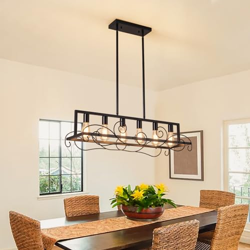 Qcyuui Lámpara Colgante Iluminación Colgante Rústica Colgante Rectangular Luminaria Colgante Lineal Comedor Cocina Isla Negro Luces Colgantes Industriales