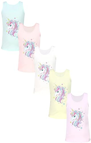 TupTam Unterhemden Mädchen Baumwoll Unterhemd 5er Pack Tank Top Ärmellos Kinder, Farbe: Einhorn Rosa Gelb Blau Weiß Aprikose Unicorn, Größe: 134-140