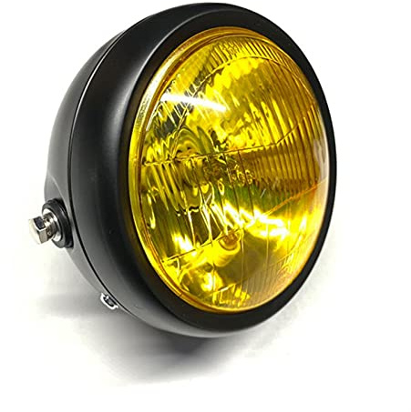 KVIVI Motorrad Scheinwerfer Motorrad Black Metal Retro E4 Halogen Front Scheinwerfer Kopf Licht Lampe Gebrauch Passend Für CG125 GN125 Cafe Racer Motorrad Scheinwerfer Montage (Color : Yellow)