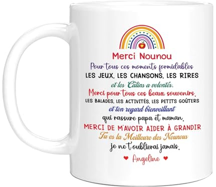 HALUMI Mug | Tasse à café personnalisée Cadeau pour nounou - Merci Nounou - personnaliser avec Nom d'enfant 330 ml