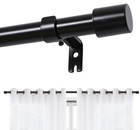 Joydeco Einstellbare Schwarz Gardinenstange Set 76cm-236cm Dekorative Vorhangstange mit Aluminium Endkappe für Duschraum Schlafzimmer Wohnzimmer DEY2A