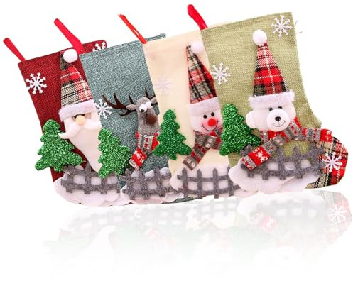 DHSUN Nikolausstrumpf, 4er Set Weihnachtssocken zum aufhängen,Weihnachtssocken Herren Damen，Christmas Stocking，Frauen Geschenk Weihnachten，nikolausstiefel