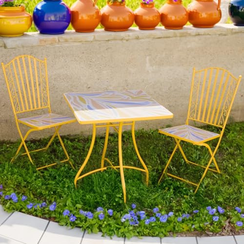 KASANOVA Quadratisches Tischset aus Eisen mit 2 Stühlen Mosaik Gold