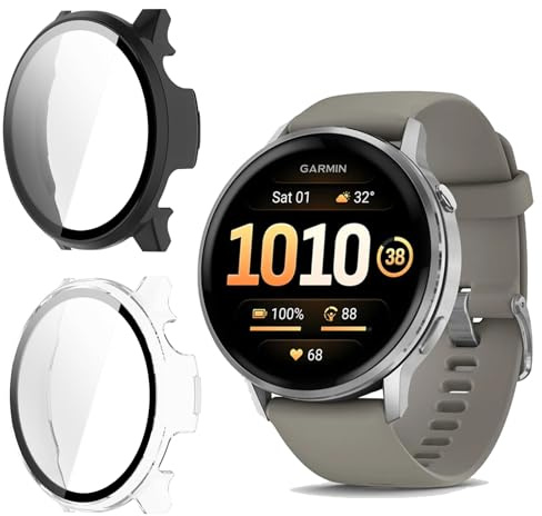 Wookfiss 2 Stück Schutzhülle Kompatibel mit Garmin Venu 4 45mm, Soft TPU Kratzfest Schutzhülle Schale Hülle Transparent, 1 Klar + 1 Schwarz