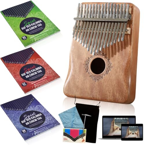Spiel auf der Kalimba an einem Tag! Mega-Paket: Kalimba mit 17 Tasten + 3 Bücher für Anfänger + 246 einfache Lieder & Videoaufnahmen
