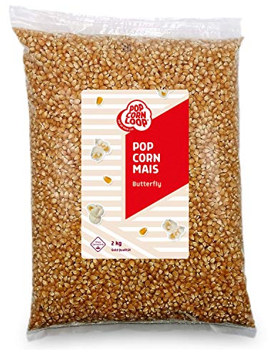 Popcorn Mais Butterfly 2 Kilo Kinopopcorn für Popcornmaschine Popcornloop Beste Gold Qualität Ohne Gentechnik Vegan Glutenfrei