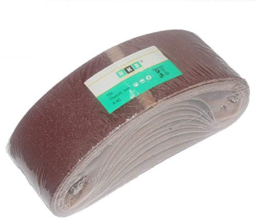 10 Stück HKB ® Schleifbänder, 75x533mm, K80 für Bandschleifmaschinen, Hochwertige Profi-Qualität für verschiedene Oberflächen, feiner und riefenfreier Schliff, Hersteller HKB, Artikel-Nr. 20280